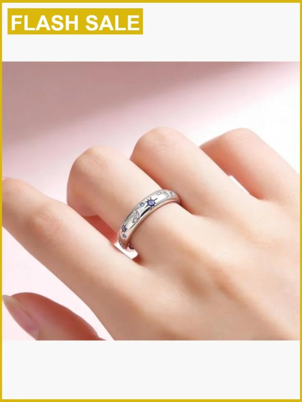 925 Sterling Silver Sun Moon Star Stackable Ring Women Size 8